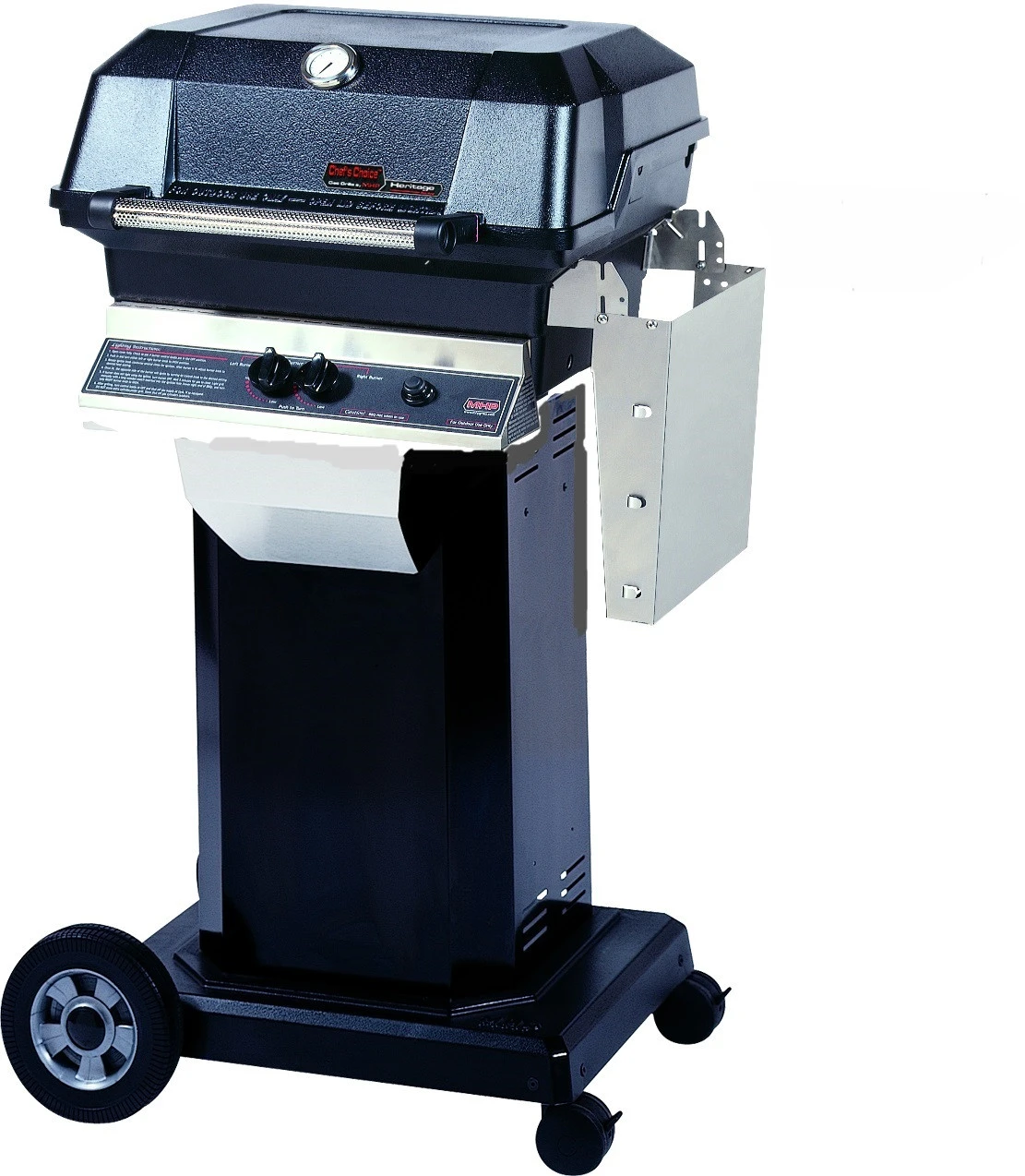 MHP JNR Propane Grill W/ Stainless Grids On Black Cart W/ 4 Wheels 3 MHP JNR Propane Grill W/ Stainless Grids On Black Cart W/ 4 Wheels